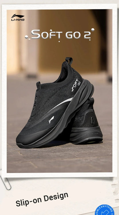 Li-Ning Men's SOFT GO 2 Walking Shoes COMFOAM Slip-On Soft Thick Heel Li-Ning Comfortable Wearable Sports Casual Shoes AGLV005