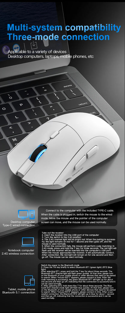 SMAILWOLF RS7 Bluetooth kabellose Gaming-Maus mit drei Modi, PAW3311, Makro-Gaming-Maus für Laptop, Gaming und Büro