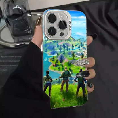 1pc Game F-Fortnite Phone Case IMD Color Silver Shell For iPhone 16, 15, 14, 13, 12, 11 Pro Max Plus