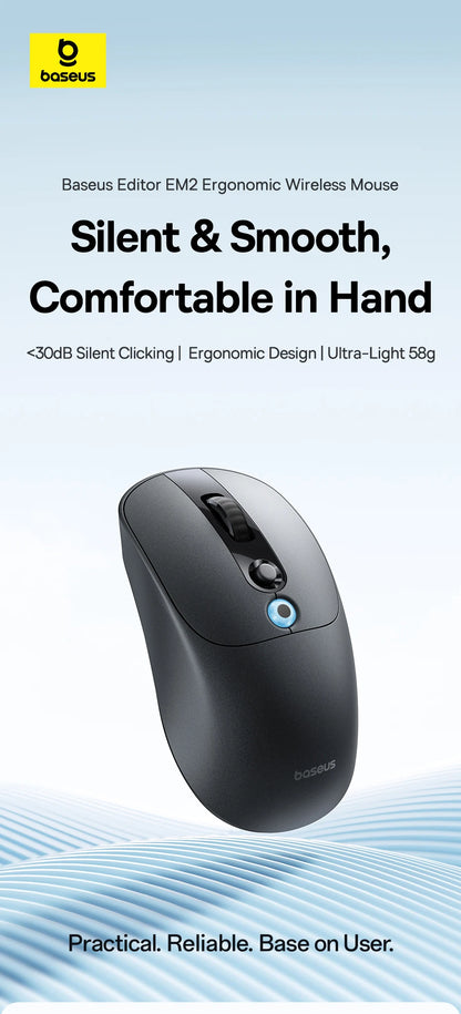 【NOVO】Baseus EM2 ergonomski bežični miš Bluetooth 5.3 2.4G, Type-C punjenje, ultra lagan, tih, s prilagodljivim tipkama