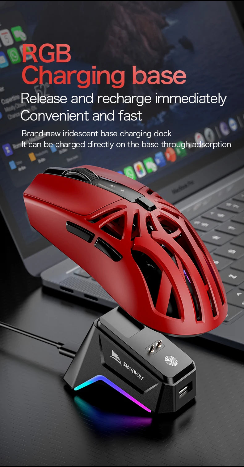 SMAILWOLF M8 Bluetooth Wireless Gaming Mouse, Tri-Mode RGB Rechargeable Mouse with PAW3311 Sensor, 12000 DPI Lightweight Gaming Mouse for PC & Office