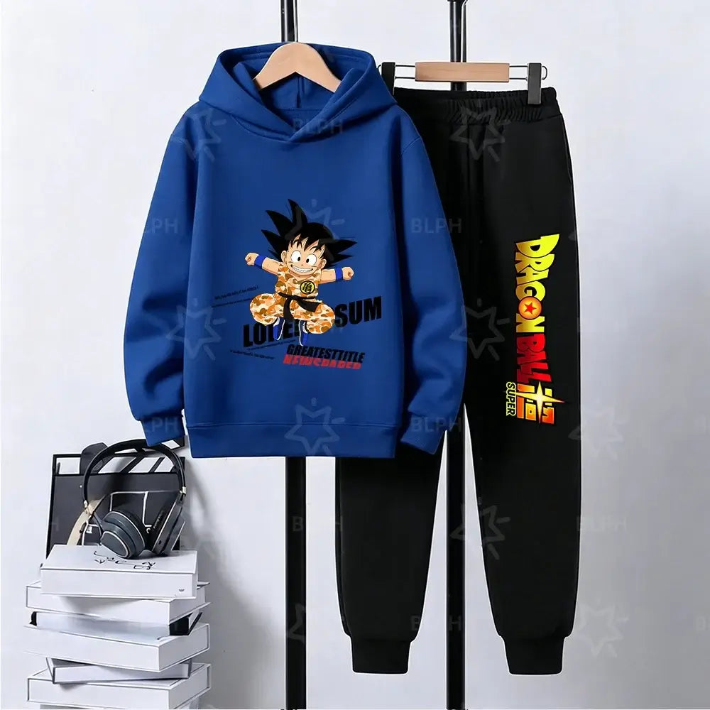 Kids Dragon Ball Camo Goku Printed Hoodie Set Casual Loose Comfortable Long Sleeve Sweatshirt Pants 2 Piece Outfits for Boys, Produit gaming premium Fraquane