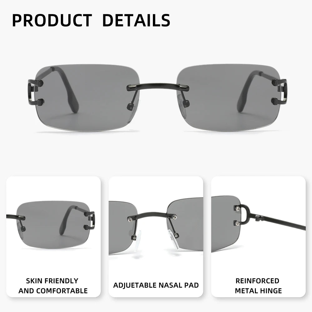 Retro Rimless Sunglasses Women Men Small Square Golden Frame Brand Design Classical Glasses Tea Shades Rectangle UV400 Eyewear