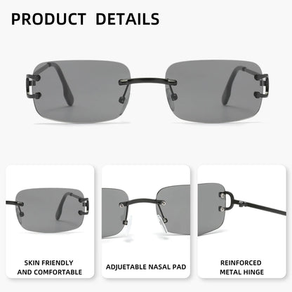 Retro Rimless Sunglasses Women Men Small Square Golden Frame Brand Design Classical Glasses Tea Shades Rectangle UV400 Eyewear