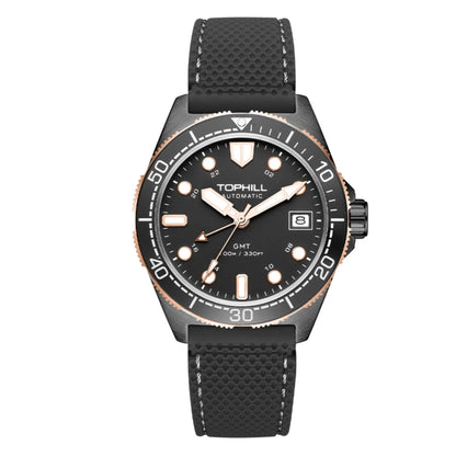 Tophill 39.5mm Automatic NH34 GMT Watch Swim 3H Date Window Mechanical C3 Green Lume 100M Waterproof Sapphire Crystal TD011G