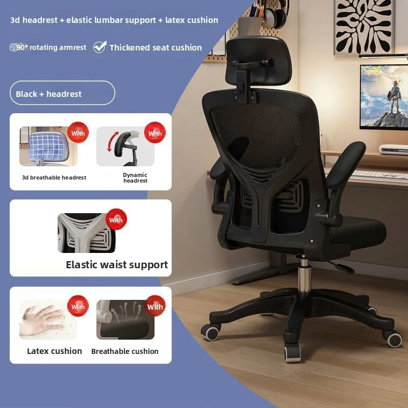 Ergonomisk gamingstol för studentrum och kontor, bekväm datorstol för långa pass vid skrivbordet, bekväm gamingstol