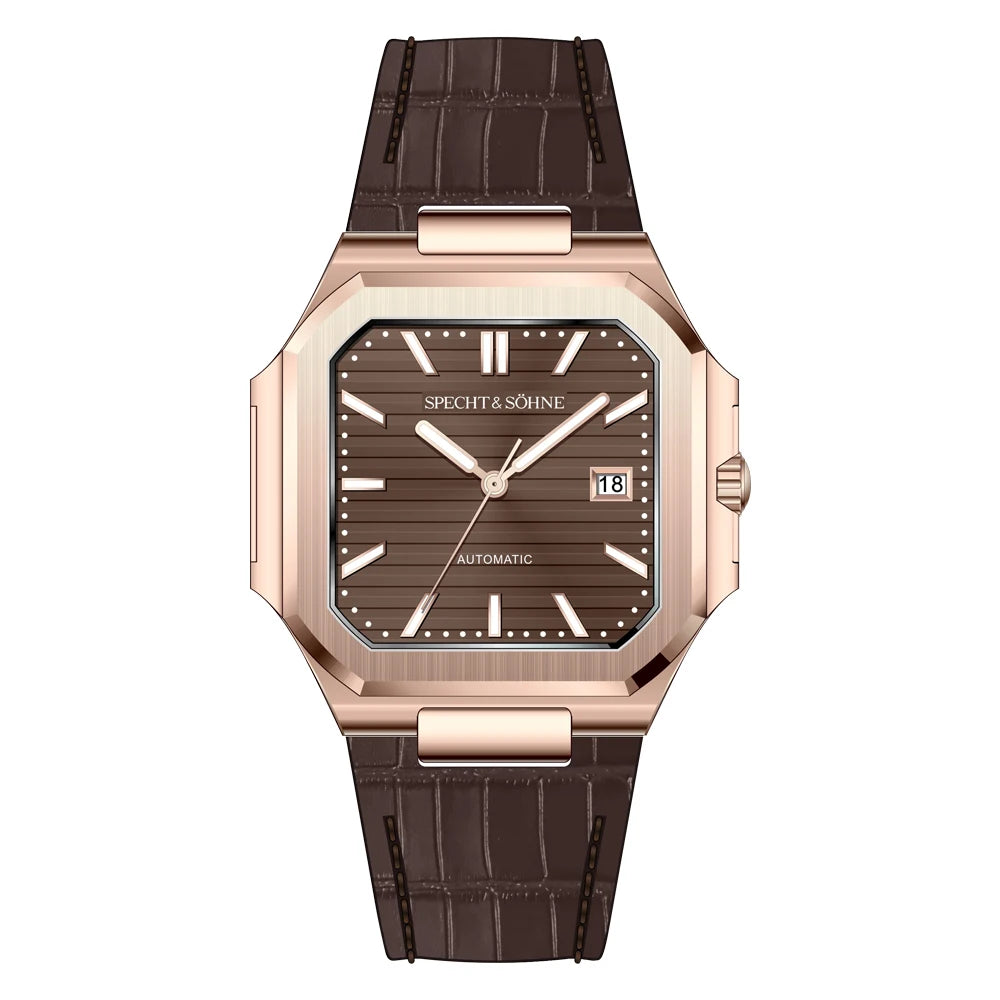 2025 Specht & Söhne Men's Classic Cubic Automatic Mechanical Watch 50M Waterproof Luminous Sapphire Crystal Reloj Hombre 41MM
