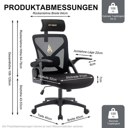 Symino Ergonomic Office Chair with Adjustable Headrest, Armrests & Lumbar Support, Rotating Rocker Executive Desk Chair for Home and Work