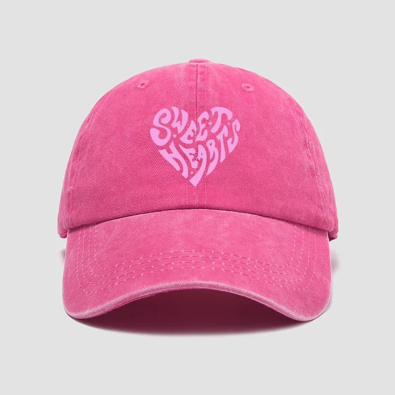 Pink heart-shaped letter printed baseball cap, versatile for daily use, sweet girl's hat, outdoor sun protection and shading