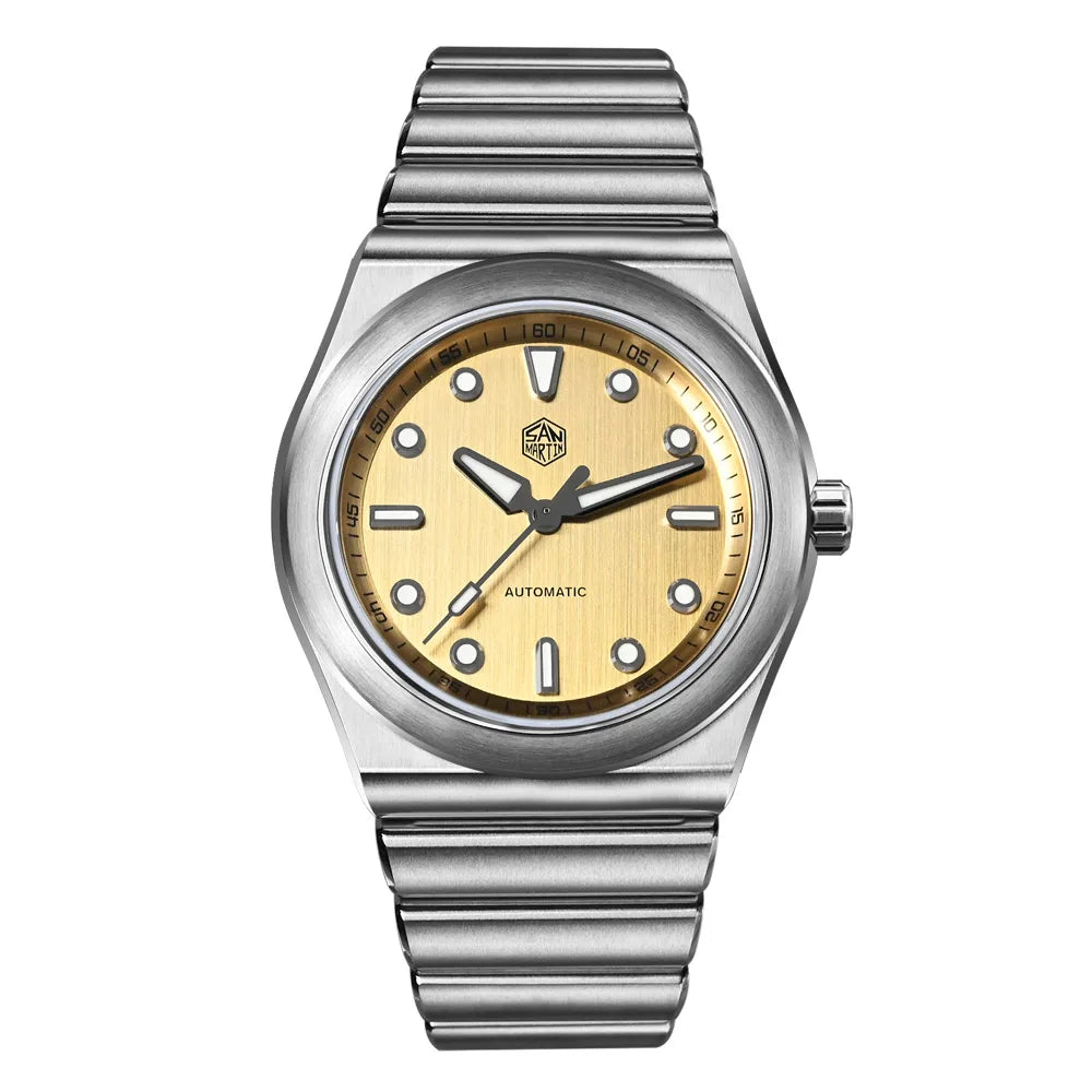 San Martin 40mm Men Sports Watch SS Brushed Dial Integrated Bracelet Miyota 90S5 Original Design Automatic Mechanical SN0149