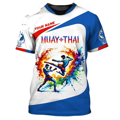 Häftig ny T-shirt med Muay Thai-motiv för män, 3D-tryck med tiger- och drakmotiv, personlig T-shirt med eget namn, sommar- och gym-T-shirt