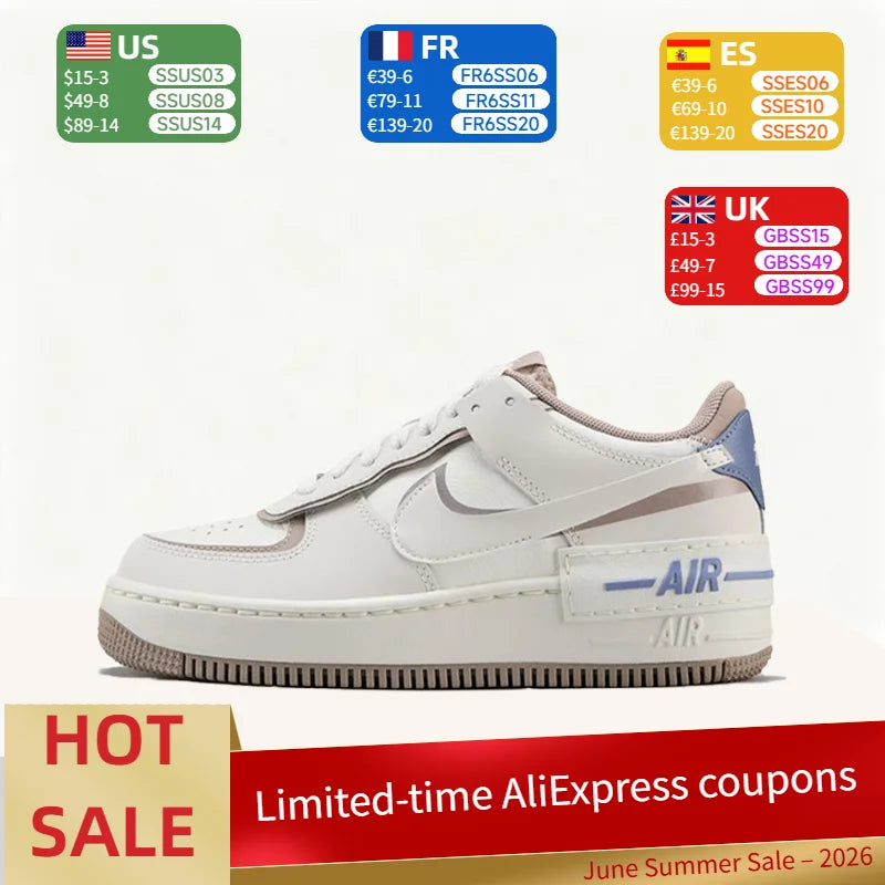 Nike Air Force 1 Shadow: comode, morbide, resistenti, dal design elegante. Sneakers basse versatili da donna, colore beige, codice IO7594-101