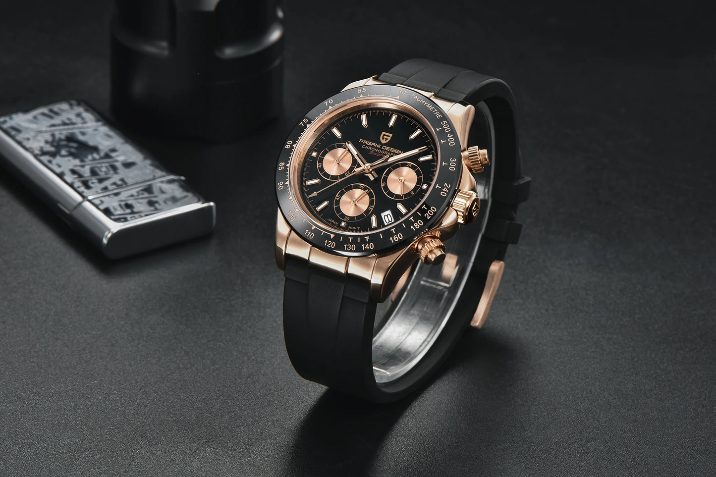 PAGANI DESIGN 1664 Luxury Automatic Mechanical Men's Watch VK63 movement AR Sapphire Crystal Rubber 100m Waterproof Men's Watch