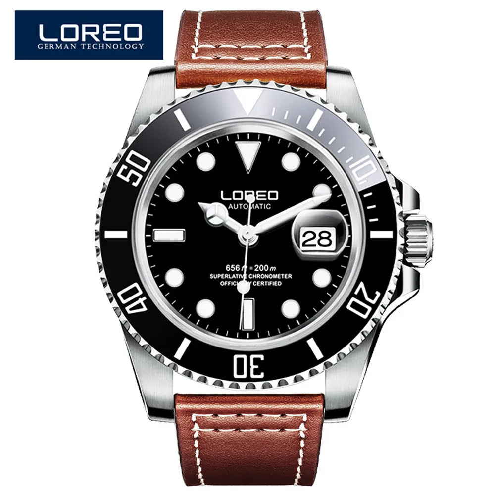 LOREO Original Men's Business Watch 20ATM Waterproof Wristwatch Top Brand Casual Sport Seagull Automatic Mechanical Watch Men
