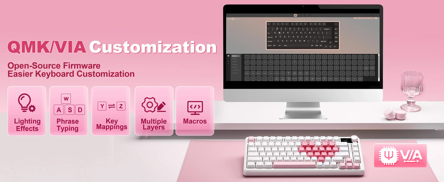 YUNZII B75 PRO MAX Wireless Mechanical Keyboard, QMK/VIA Custom 75% Gaming Keyboard with Screen&Knob, Creamy Sounds for Win/Mac