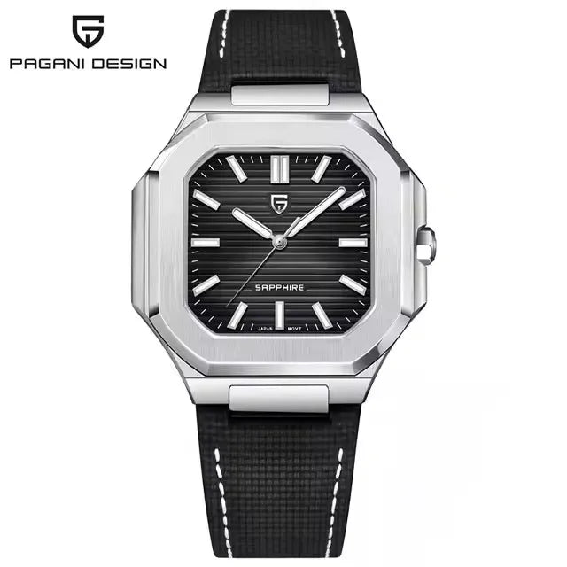 Nuovo orologio di lusso quadrato PAGANI DESIGN 2026 da uomo al quarzo, vetro zaffiro AR, movimento giapponese, luminoso, in acciaio 316L all steel
