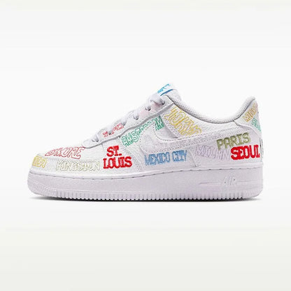 Nike Nike Women's Shoes Older Children's Embroidery AF1 Air Force One Low-Top Casual Board Shoes Sports Shoes IO9739-100