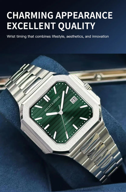 2025 Specht & Söhne Men's Classic Cubic Automatic Mechanical Watch 50M Waterproof Luminous Sapphire Crystal Reloj Hombre 41MM