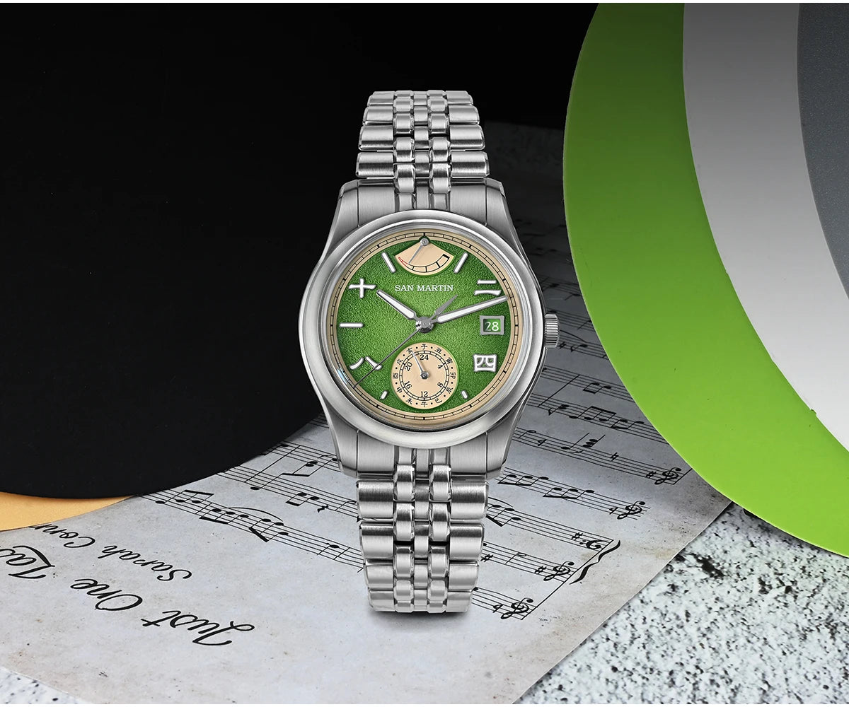 San Martin 39mm Miyota 9132 Power Reserve Display Men's Luxury Sport Watch Automatic Mechanical Waterproof Original Design SN0144