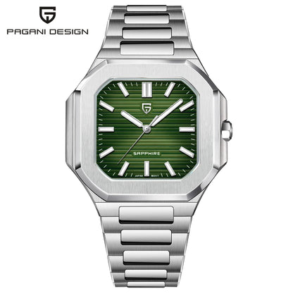 Nuovo orologio di lusso quadrato PAGANI DESIGN 2026 da uomo al quarzo, vetro zaffiro AR, movimento giapponese, luminoso, in acciaio 316L all steel
