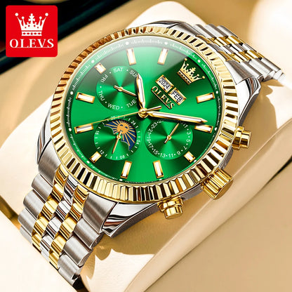 OLEVS 6688 Fashion Automatic Mechanical Men's Watch Moon Phase Dual Calendar Waterproof Luminous Luxury Business Watch for Man