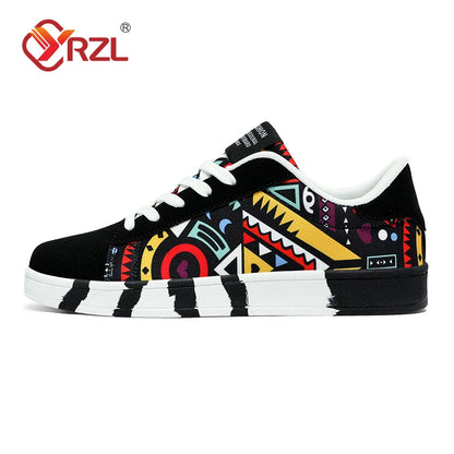 YRZL Men's Sports Running Shoes Canvas Geometric Style Lace-Up Sneakers Couples' Fashionable Graffiti Print Skate Shoes