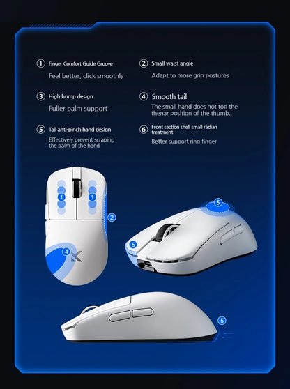 MCHOSE L7 Ultra+ Medium Large håndmus til gaming, e-sport, PAW3950, trådløs med tre tilstande, let kontormus med dual-drive til computer