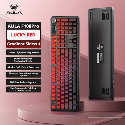 AULA F108 Pro mechanical keyboard 100& layout Bluetooth 2.4G wired gaming keyboard With hot-swappable gasket structure RGB light