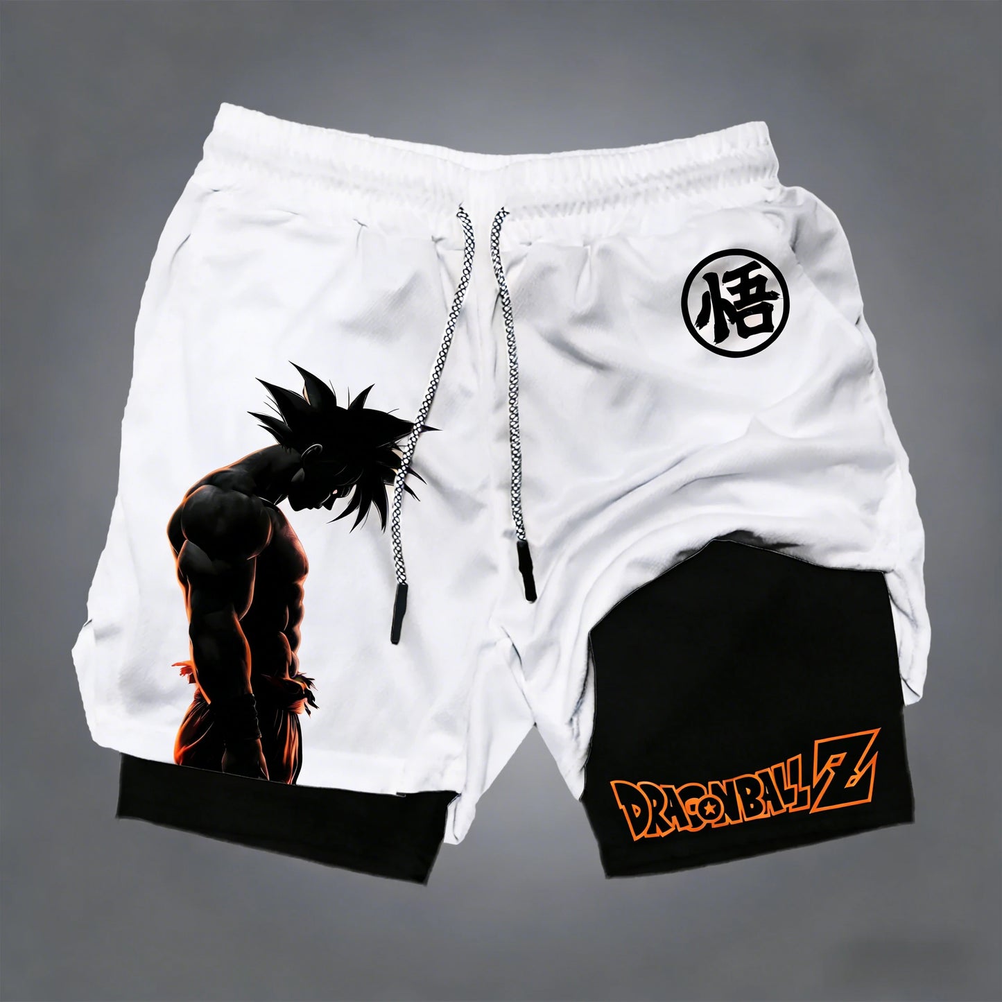 Miesten kaksikerroksiset Dragon Ball -shortsit, Son Goku, kesä, japanilainen anime, feikki-kaksiosaiset urheilu- ja fitness-shortsit, nopeasti kuivuvat