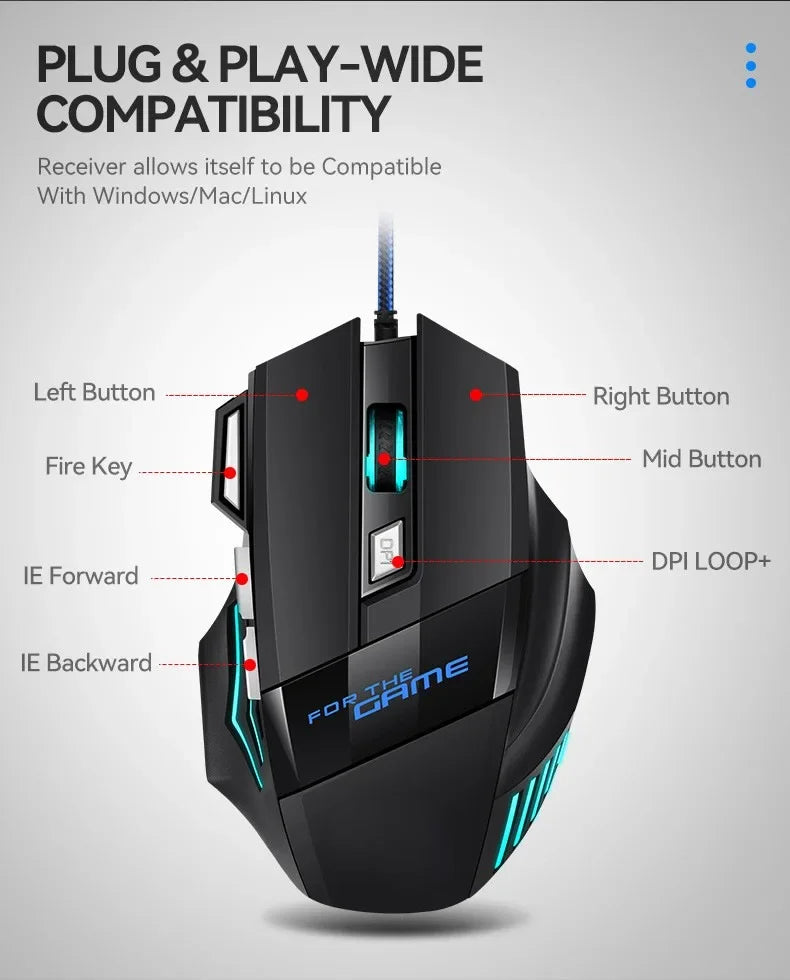 G6 kabelgebundene USB-Gaming-Maus mit 7 Tasten, Scrollrad, 5500DPI einstellbarem optischem Sensor und ergonomischem E-Sport-Design für Laptop, PC, Xiaomi