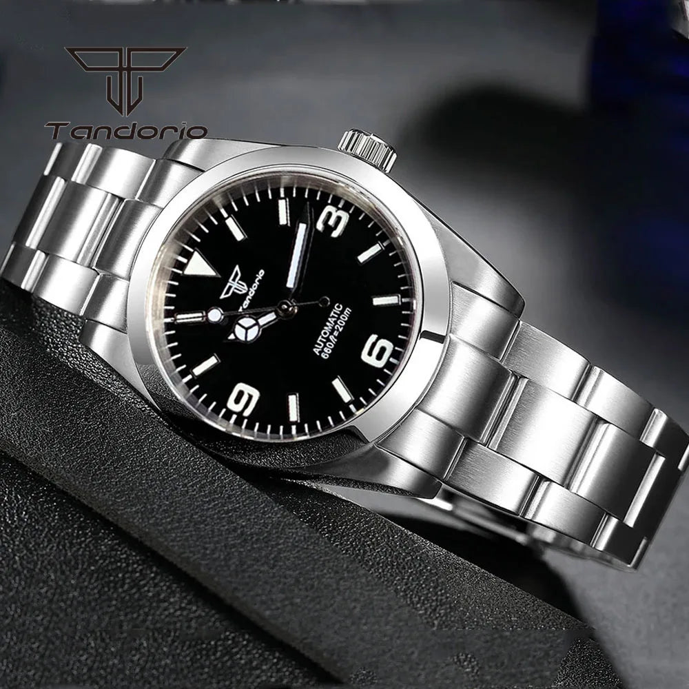 Tandorio Men's Automatic Watch Mechanical Miyota 8215/PT5000 Movt Sapphire Glass 36mm/39mm Explorer Style Wristwatch Luminous