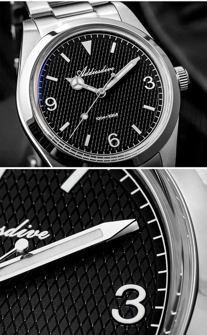 ADDIESDIVE New Men's Analog Watch Bubble Mirror Glass 100m Luminous Men's Quartz Watches with Stainless Steel Bracelet AD2096