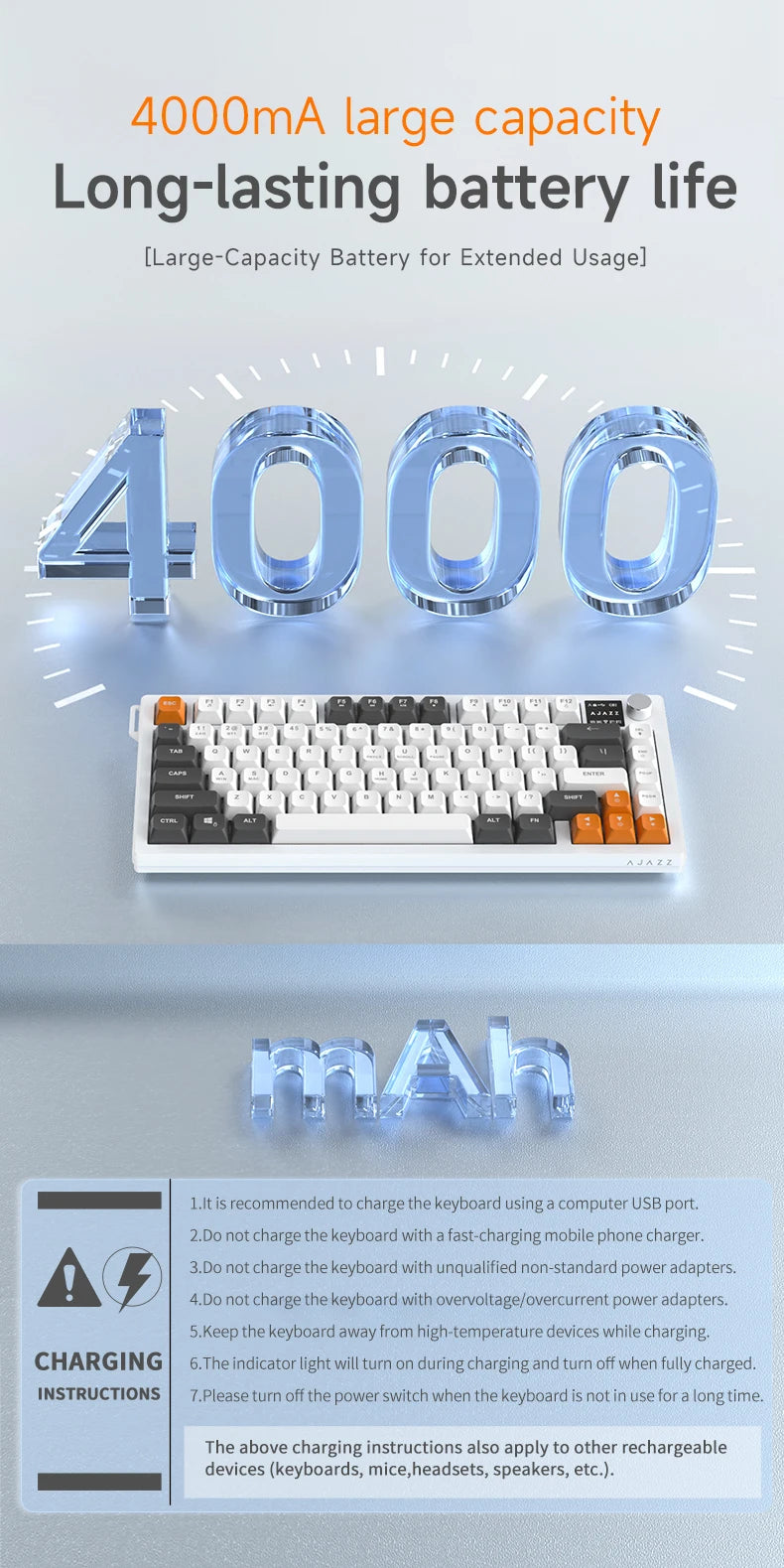 AJAZZ AF82 Office Low Profile Tastatur RGB kabelgebundene/kabellose Gaming-Tastatur 75% Layout 82 Tasten 4000mAh Akku für Win/Mac