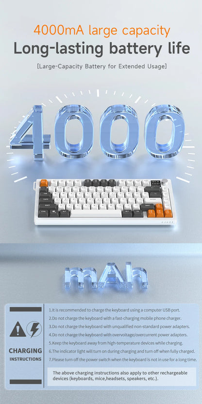 AJAZZ AF82 Office Low Profile Tastatur RGB kabelgebundene/kabellose Gaming-Tastatur 75% Layout 82 Tasten 4000mAh Akku für Win/Mac