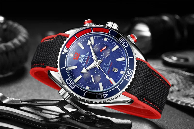 Classic Luxury Men Automatic Watch Multifunction Mechanical Wristwatch Rubber Strap Waterproof Week Date Watches Reloj Hombre