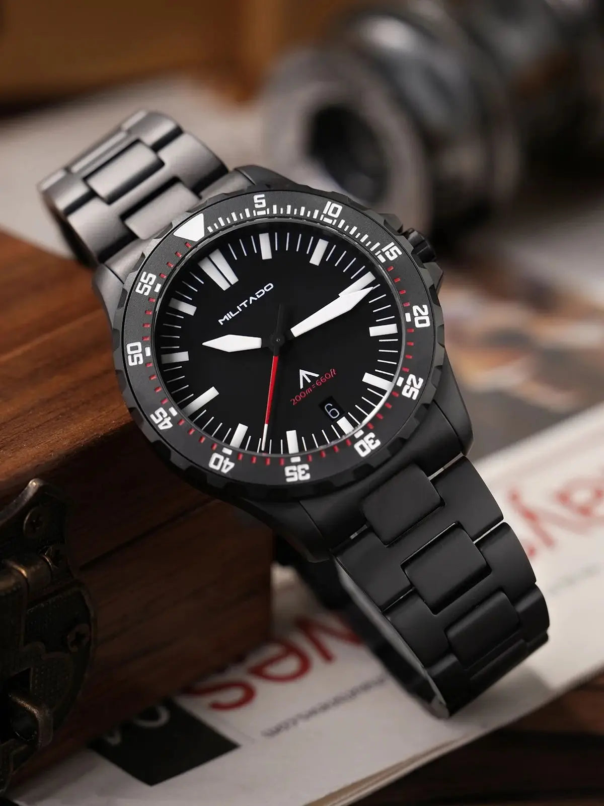 Militado ML16 PVD Black Quartz Wrist Watches VH31/Ronda 515 39Mm Retro Watch Sapphire Luminous BGW9 200M Waterproof Dive Watch
