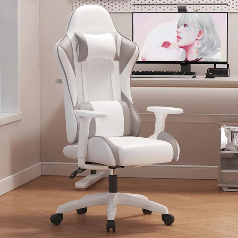 Chaise de gaming ergonomique avec accoudoirs 4D, hauteur réglable, siège en cuir PU, base en fer, pieds en forme d'épée, vérin à gaz 2 étapes, pour bureau