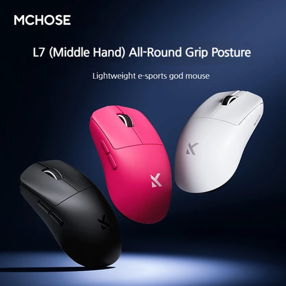 MCHOSE L7 Ultra+ Medium Large håndmus til gaming, e-sport, PAW3950, trådløs med tre tilstande, let kontormus med dual-drive til computer