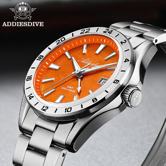 ADDIESDIVE Luxury Swiss Ronda GMT Watch 200M Water Resistant Dual Time Zone BGW9 Luminous 38mm Stainless Steel Quartz Movement