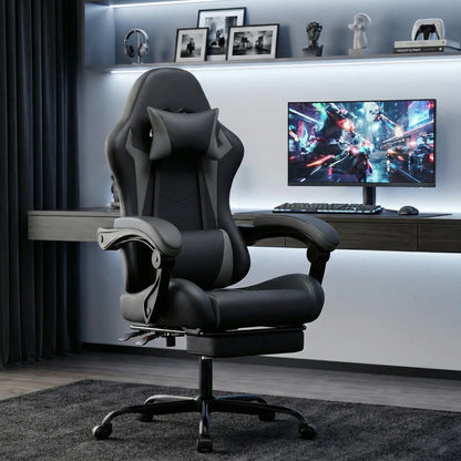 Gaming Chair Ergonomic Gaming Chair with Lumbar Pillow and Headrest, Gamer Chair Height Adjustable, Pc Chair for Adults Girls Boy,Black Grey