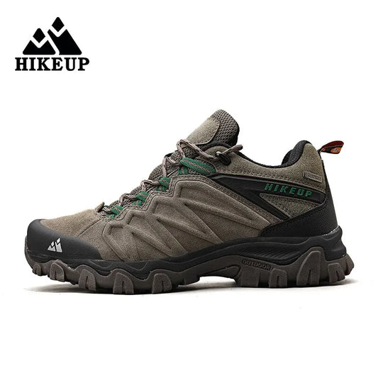 HIKEUP High-Quality Leather Hiking Shoes, Durable Outdoor Sport Men Trekking Leather Shoes, Lace-Up Climbing Hunting Sneakers