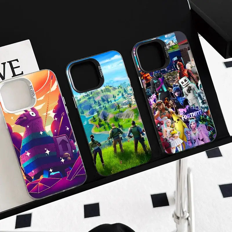 1pc Game F-Fortnite Phone Case IMD Color Silver Shell For iPhone 16, 15, 14, 13, 12, 11 Pro Max Plus