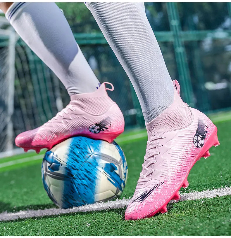 Uomo Donna Scarpe da calcio alte Antiscivolo Sneakers da calcio Traspiranti Scarpe da allenamento per futsal Scarpe da calcio da esterno su erba con tacchetti alla caviglia