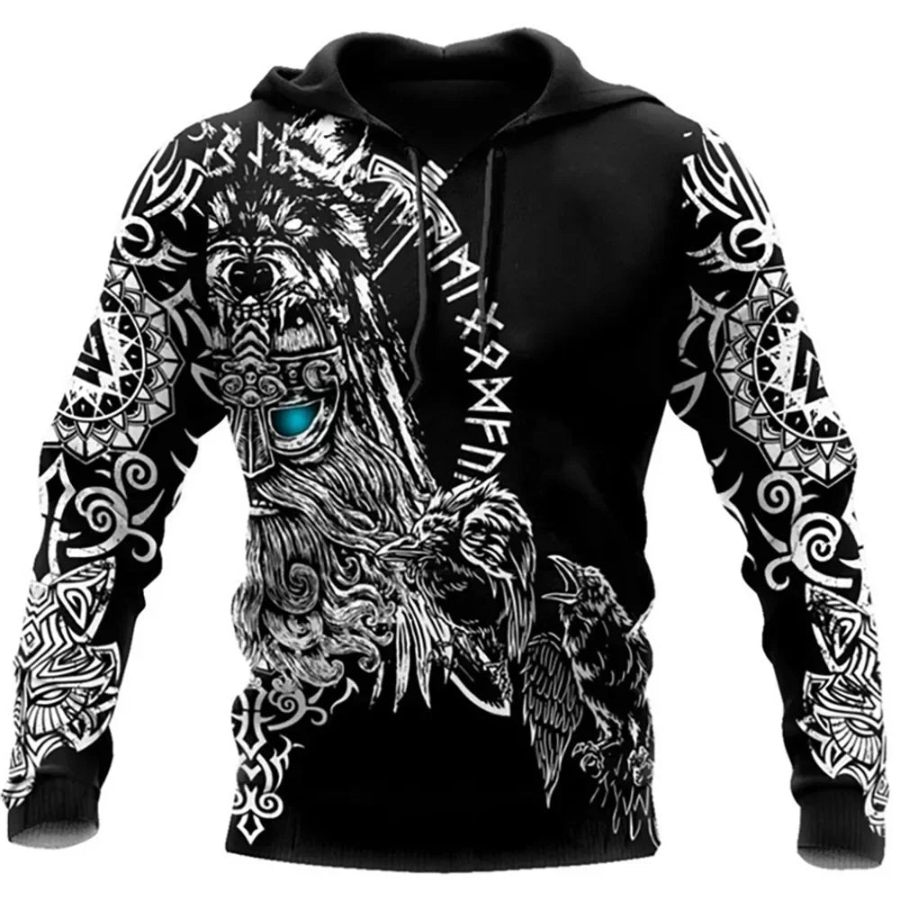 2023 New Autumn Men's Hoodie Wolf Print 3D Sweatshirts Urban Trendy All-Match Oversized Tops Poleron Hooded Clothes Men's Clothing