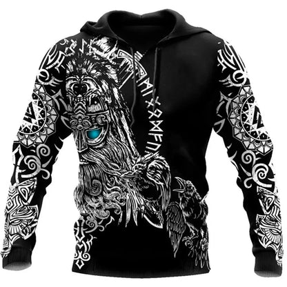 2023 New Autumn Men's Hoodie Wolf Print 3D Sweatshirts Urban Trendy All-Match Oversized Tops Poleron Hooded Clothes Men's Clothing