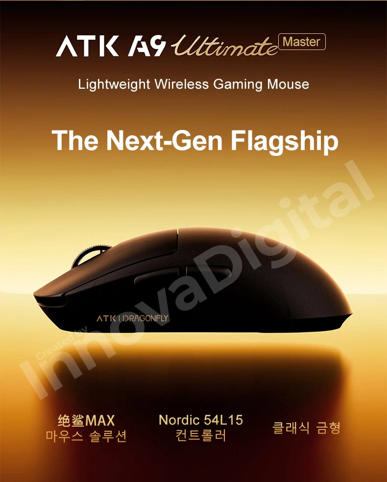 ATK Dragonfly A9 Ultimate Wireless Gaming Mouse, PAW3950 Ultra Sensor, 8KHz Polling Rate, Ultra Lightweight Ergonomic Gaming Mouse for FPS & Esports