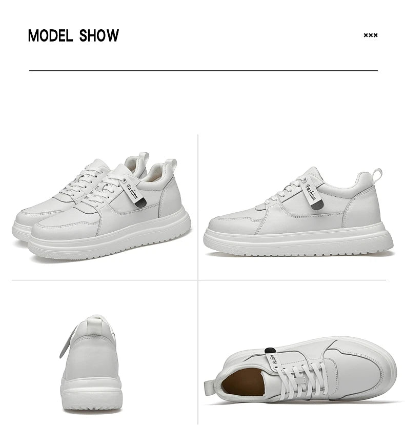 Big Size Lift Men Sneakers Elevator Shoes Heightening Height Increase Insole 7-8CM High Heels Shoes Genuine Leather Sport Shoes