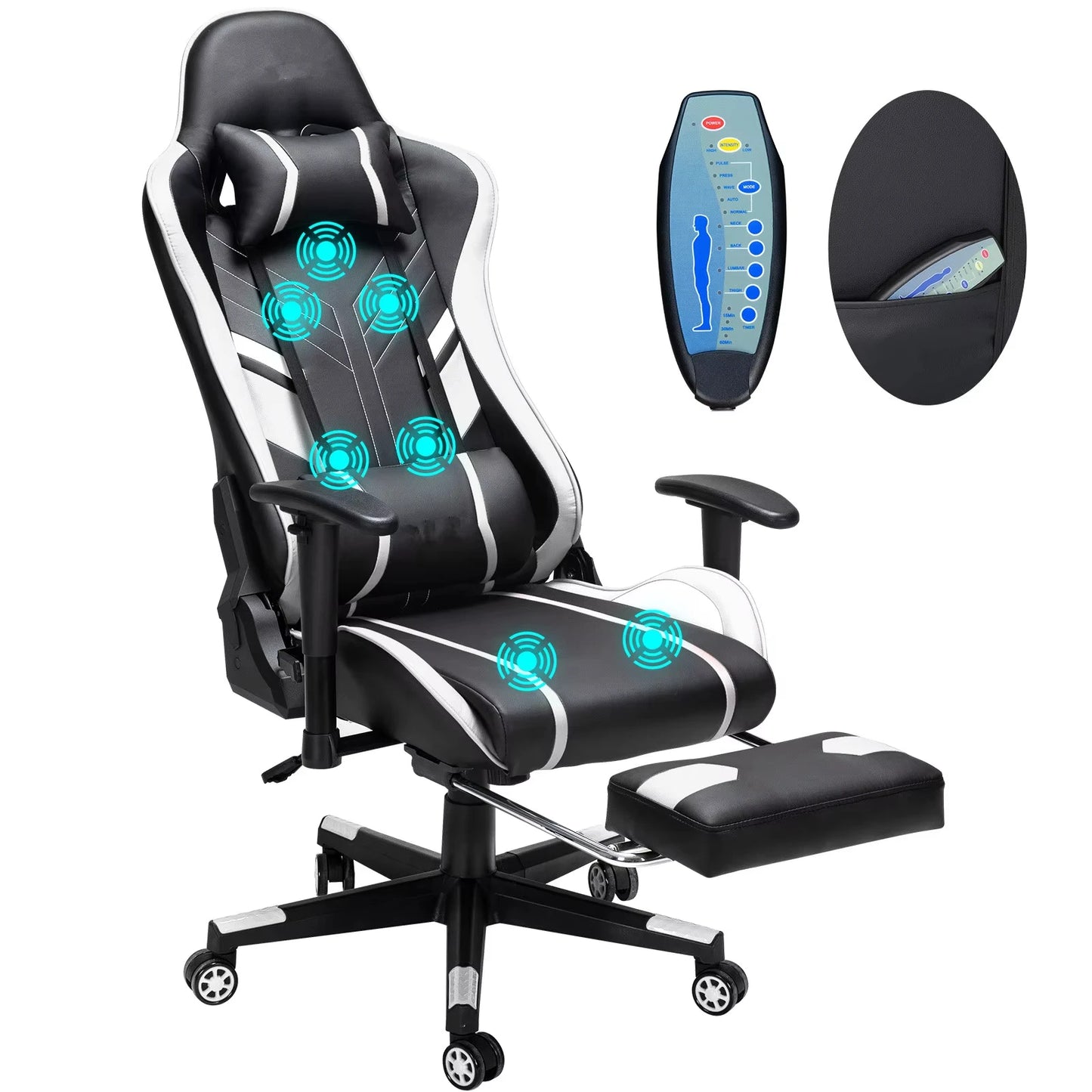 GC-RC03 Massage Gaming Chair Ergonomic Office Chair with Footrest, 7-Point Vibration Massage, Adjustable Height, Reclining Lumbar Support Seat