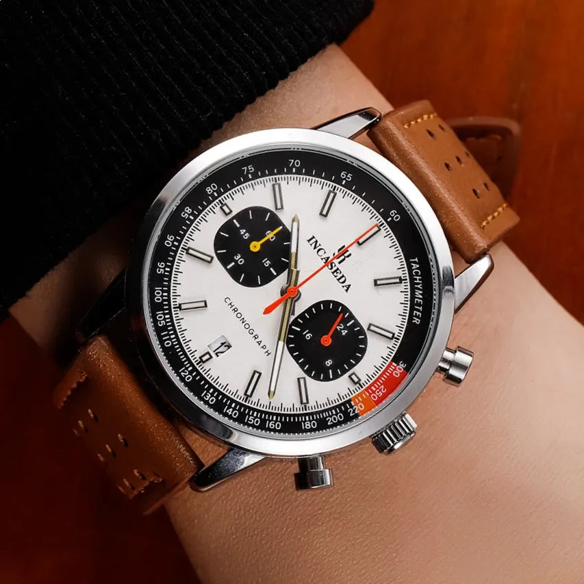 INCASEDA New Watch Timing Code Quartz Watch Multi functional Movement Men's Watch Round Luxury Brand Fashion Sports Quartz Watch