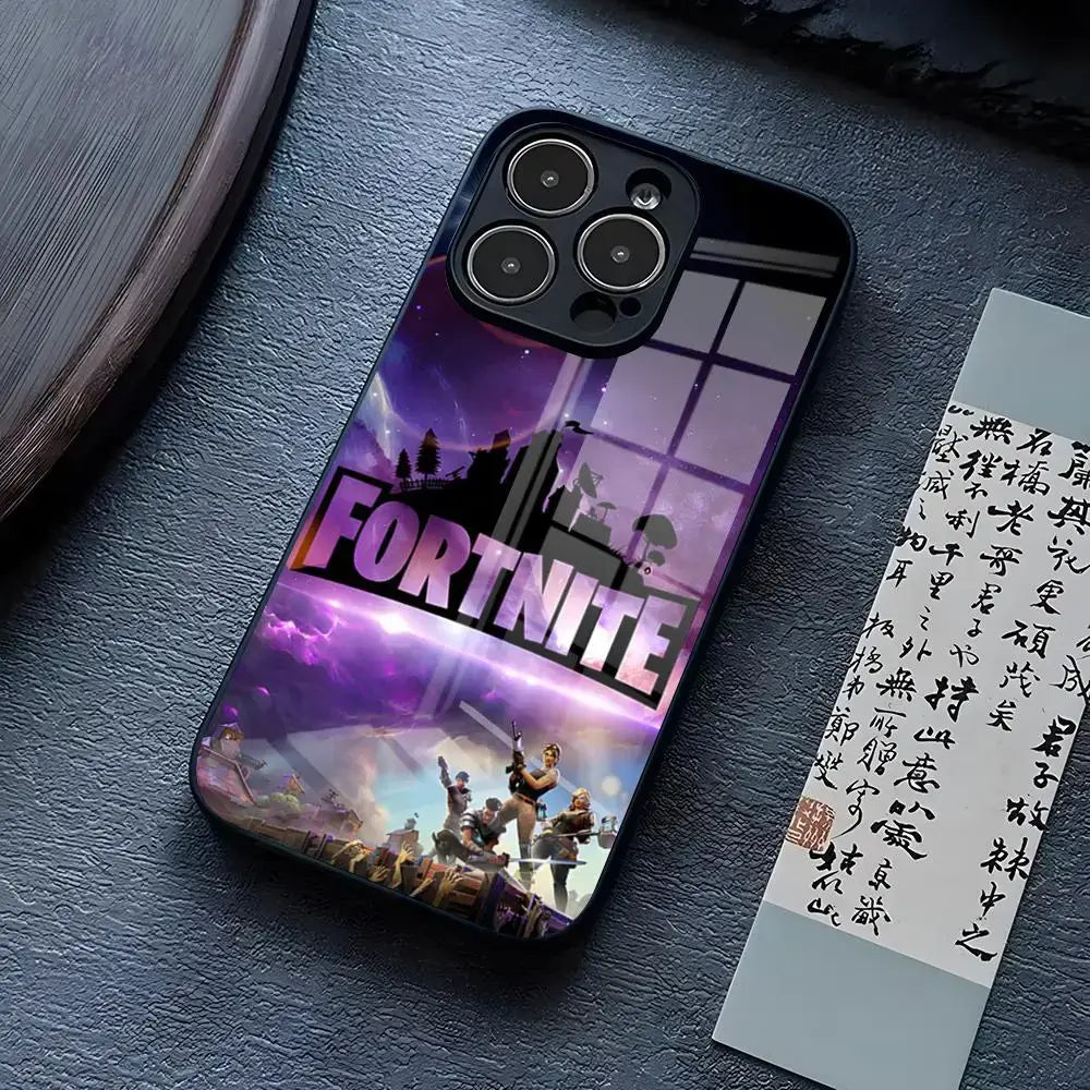 Θήκη τηλεφώνου B-Battle-R-Royales-F-FortniteS για iPhone 17 Pro Max 15 Pro 14 12 11 13 Mini X XR XS 16 Plus SE, γυάλινο κάλυμμα